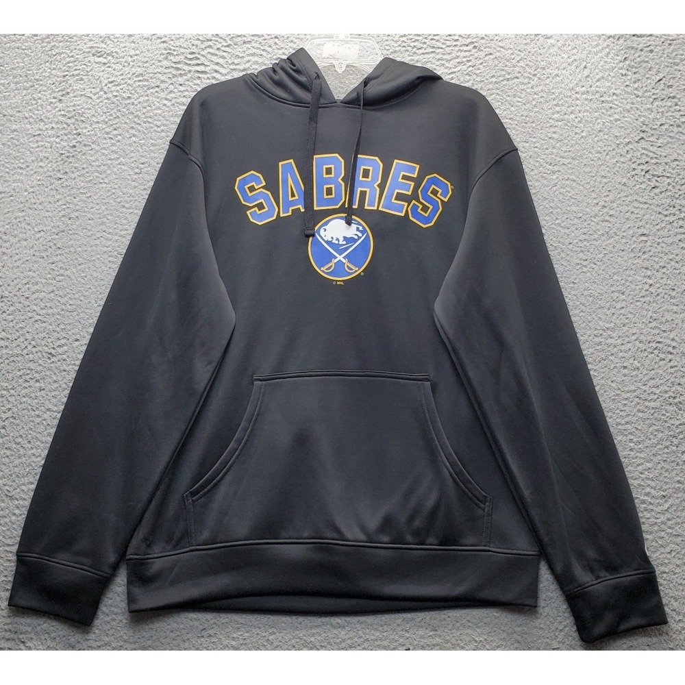 NHL Buffalo Sabres Champion Hockey Hoodie Mens Medium Black Authentic Drawstring